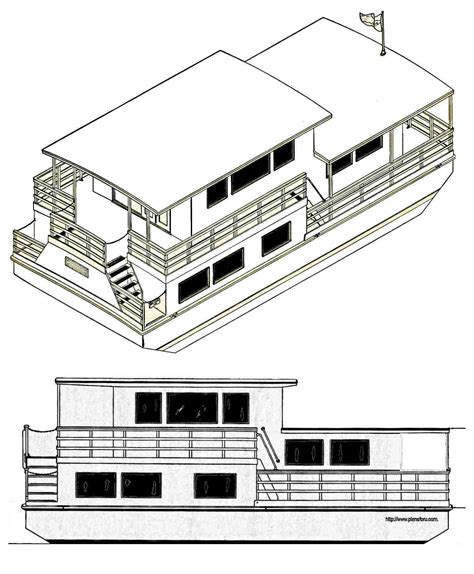 Simple Houseboat Boat House Drawing