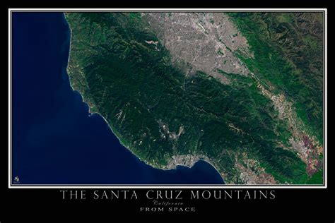 Santa Cruz Mountains California Satellite Poster Map | Santa cruz ...