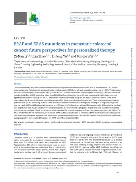 BRAF and KRAS Mutations in MCRC, Future Perspectives For Personalized Therapy | PDF | Colorectal ...