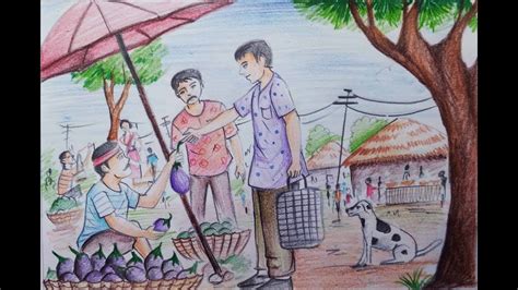 Market scene drawing easy – Artofit