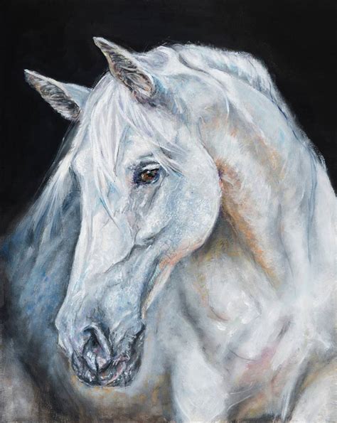 White Horse Night Painting by Charna W | Saatchi Art