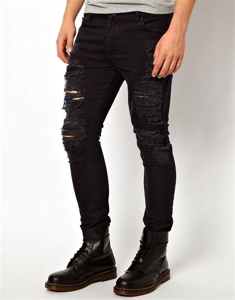 ASOS | ASOS Super Skinny Jeans With Extreme Rips at ASOS | Ripped jeans men, Mens distressed ...