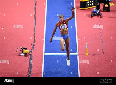 Yulimar Rojas jumping at the Belgrade 2022 Indoor World Championship in ...