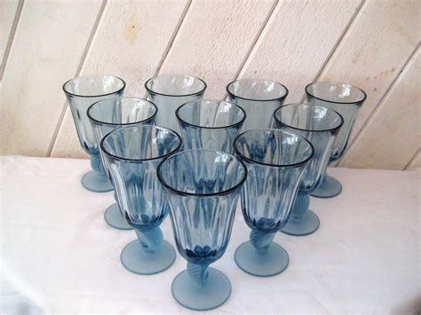 Blue Stemmed Drinking Glasses, Vintage Water Glasses, Set of Twelve 8 ...