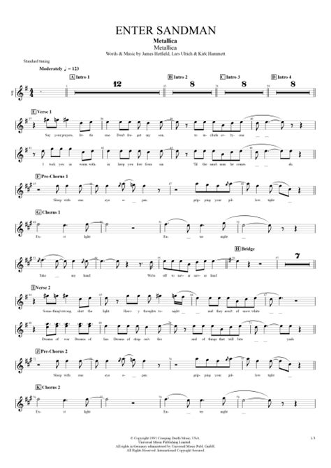 Enter Sandman Tab by Metallica (Guitar Pro) - Guitars, Bass & Backing ...