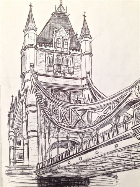 Tower Bridge Sketch | London drawing, Architecture drawing art, Perspective drawing architecture