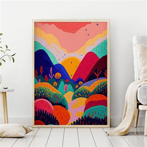 Maximalist Wall Art, Mountain Illustration, Eclectic Poster, Abstract ...