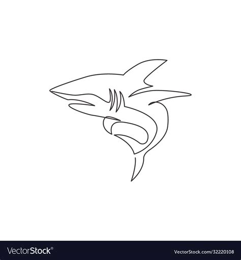 One continuous line drawing shark sea fish Vector Image