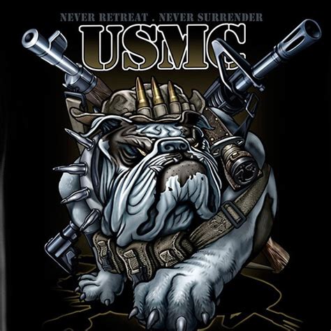 US Marine Corps Bulldog USA Patriotic Black Long Sleeve Graphic TShirt