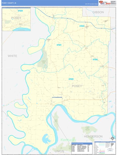 Posey County, IN Zip Code Wall Map Basic Style by MarketMAPS - MapSales.com