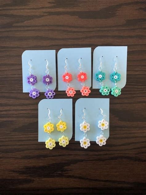 2-Flower Dangle Perler Bead Earrings | Etsy in 2021 | Etsy earrings ...