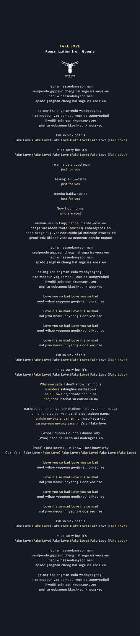 Lirik Lagu Fake Love / Lirik Lagu Bts Fake Love Hangul - Arsia Lirik ...