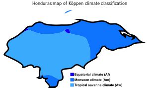 Honduras map of Köppen climate classification. | Honduras, Mission ...