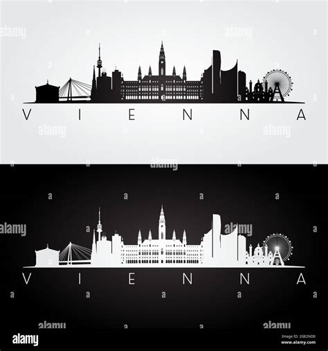 Vienna skyline and landmarks silhouette, black and white design, vector illustration Stock ...