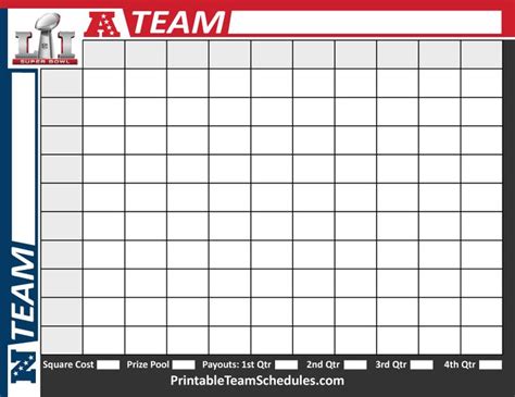 Super Bowl Squares Printable Template. Print Here -http://printableteamschedules.com/NFL ...