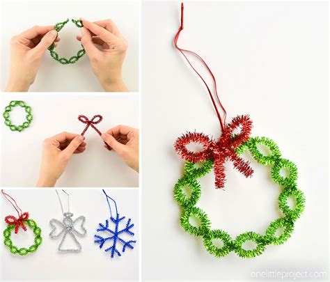 Easy Pipe Cleaner Wreath Ornaments - One Little Project