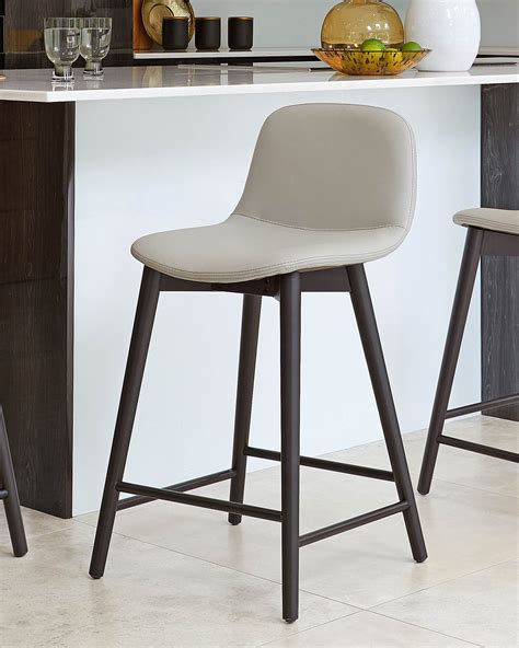 Hudson Light Grey Leather Bar Stool | Danetti