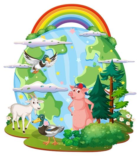 Free Vector | Animals on the planet earth