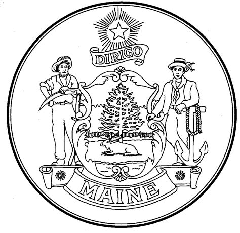 Maine State Seal | Flag coloring pages, Coloring pages, Bird coloring pages