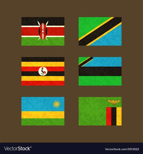 Flags kenya tanzania uganda zanzibar rwanda Vector Image