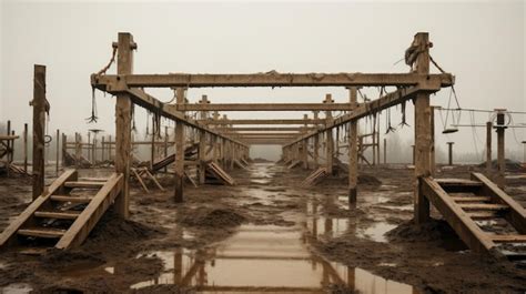 Premium AI Image | A photo of a muddy obstacle course with monkey bars ...