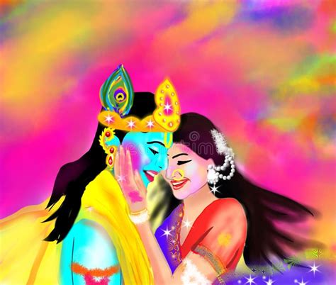 Radha Krishna playing holi stock illustration. Illustration of festival ...