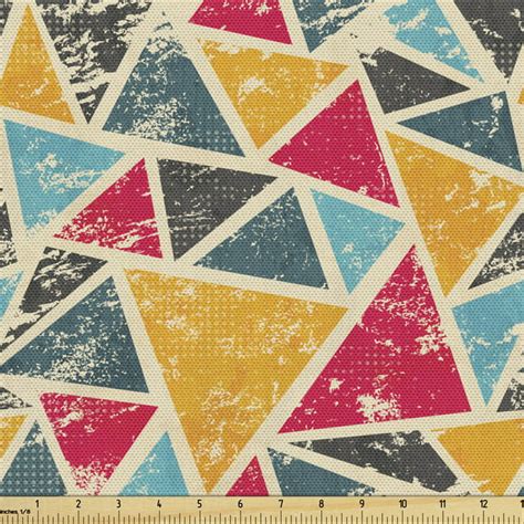 Retro Fabric by The Yard, Funk Art Abstract Geometric Grunge Triangles Murky Graphic Design ...