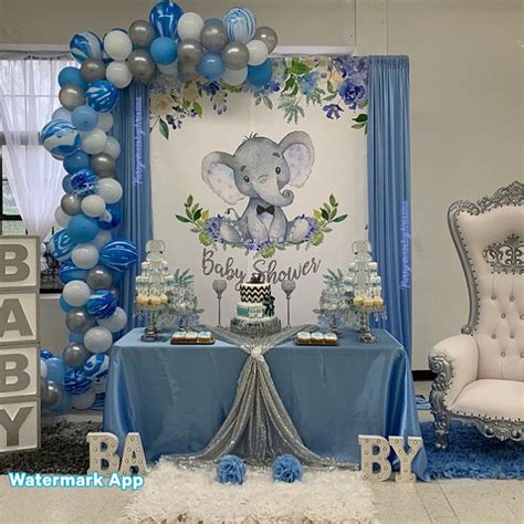 Boy Elephant 6x8 ft CANDY TABLE BACKDROP Blue Elephant Boy | Etsy | Boy baby shower centerpieces ...