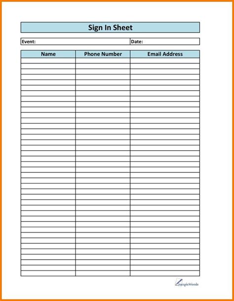 Editable Printable Sign Up Sheet | Sign up sheets, Sign in sheet template, Sign in sheet