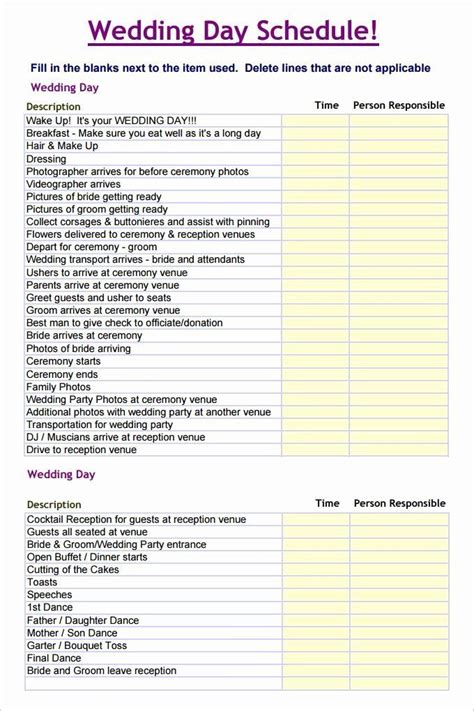 Wedding Day Timeline Template Free Awesome Wedding Schedule Template ...