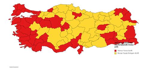 2nd round presidential elections map 2023(Yavas-Erdogan),Sandik Analyz Poll : r/Turkey