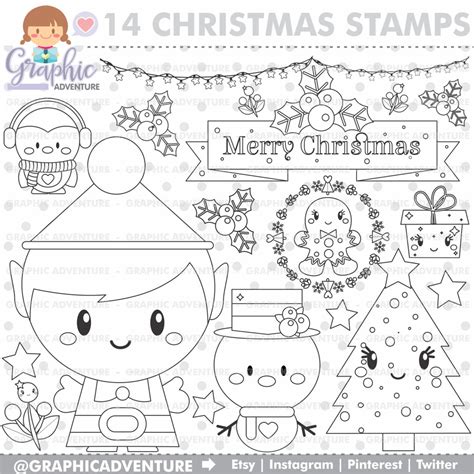 Christmas Stamp Elf Stamp COMMERCIAL USE Digi Stamp - Etsy