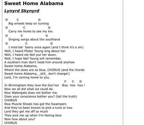 Chords - Sweet Home Alabama Guitar Chords And Lyrics, Guitar Sheet Music, Ukulele Chords, Music ...