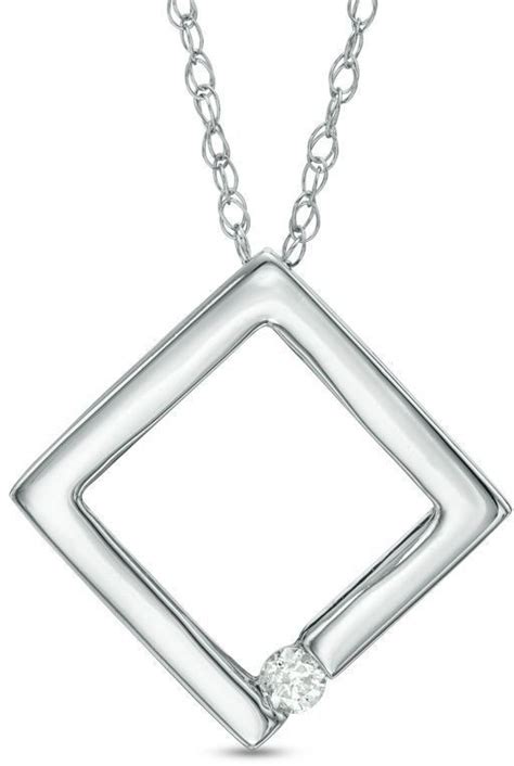 Diamond Accent Solitaire Tilted Square Pendant in 10K White Gold|Zales | Square pendant, Diamond ...