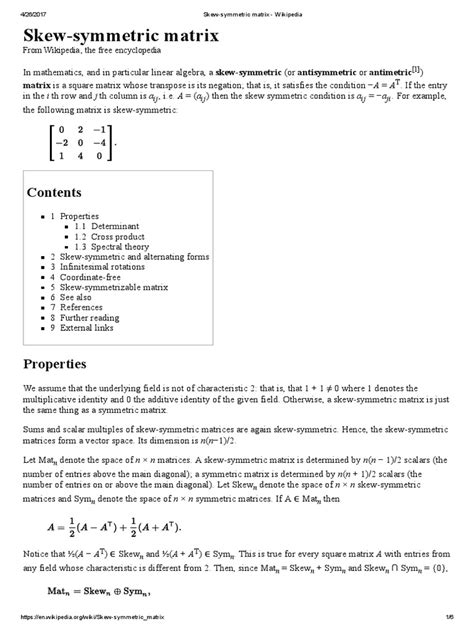 Skew-symmetric Matrix - Wikipedia | Matrix (Mathematics) | Determinant