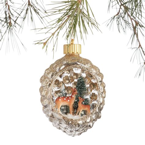 Glass Pinecone Deer Scene LED Light Up Ornament - World Market