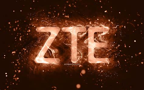 ZTE brown logo, , brown neon lights, creative, brown abstract ...