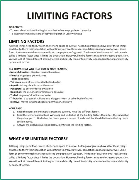 Density Dependent Limiting Factors Worksheet Answers Worksheet : Resume ...