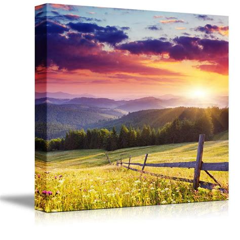 Canvas Prints Wall Art - Majestic Sunset in the Mountains Landscape, Beautiful Mountain Scenery ...