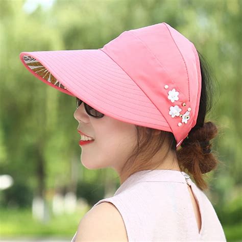 Summer Women's Sun Visor Colorful Adjustable Wide Brim Canvas UV ...