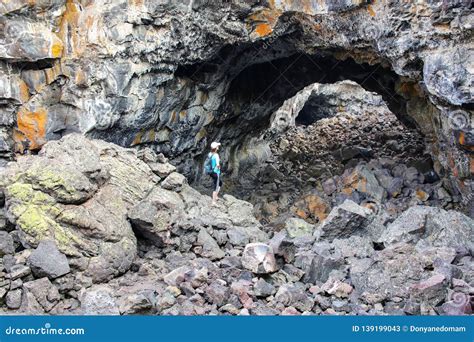 Indian Tunnel Cave in Craters of the Moon National Monument, Idaho, USA Stock Image - Image of ...