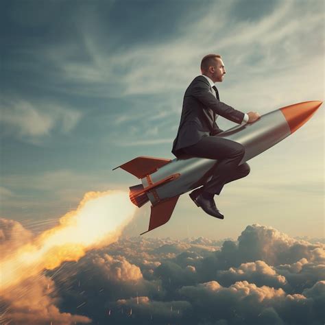 Premium Photo | Businessman fly high with a rocket concept of success ...