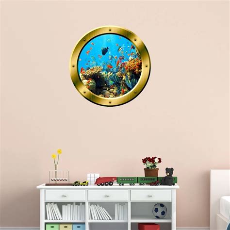 VWAQ Coral Reef Wall Sticker Porthole Ocean School Of Fish Wall Decal ...