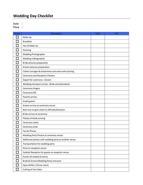 Wedding Day Checklist Template