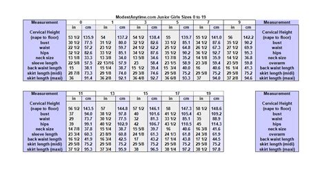 Dress Size Chart Juniors