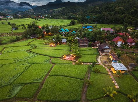 Wallpaper Thailand Village Mae La Noi Fields Houses Cities