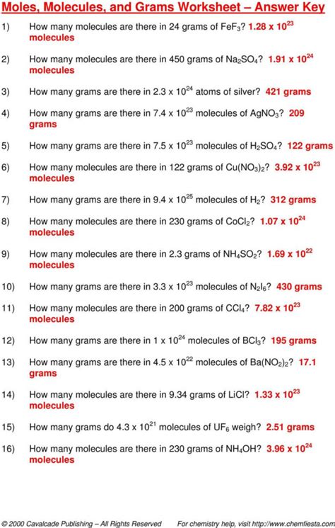 Moles To Grams Worksheet