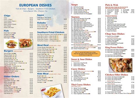 Menu at New Shanghai Chinese Takeaway, Kinsealy