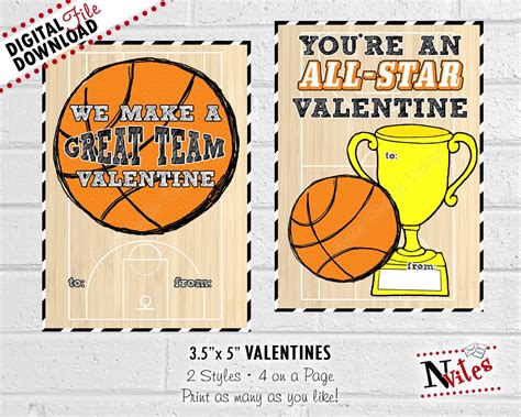 Basketball Valentines All Star Valentine's Card Kids | Etsy