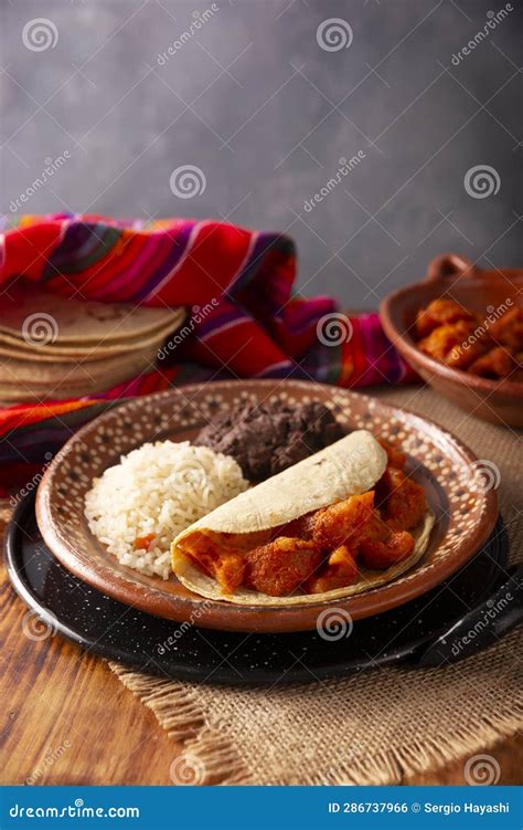 Chicharron En Salsa Roja Tacos Mexican Food Stock Photo - Image of ...